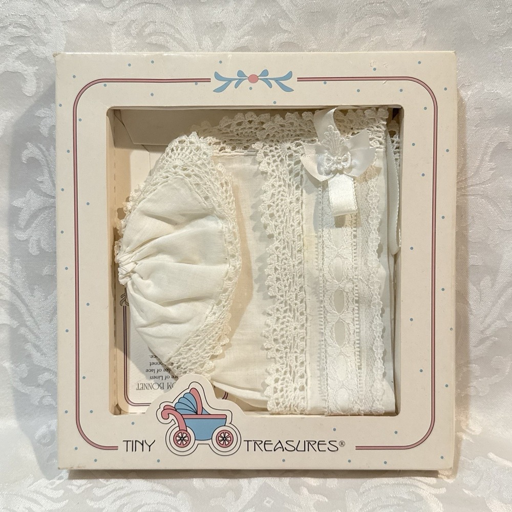 Tiny Treasures Christening Bonnet White/ Half White Lace New In Box